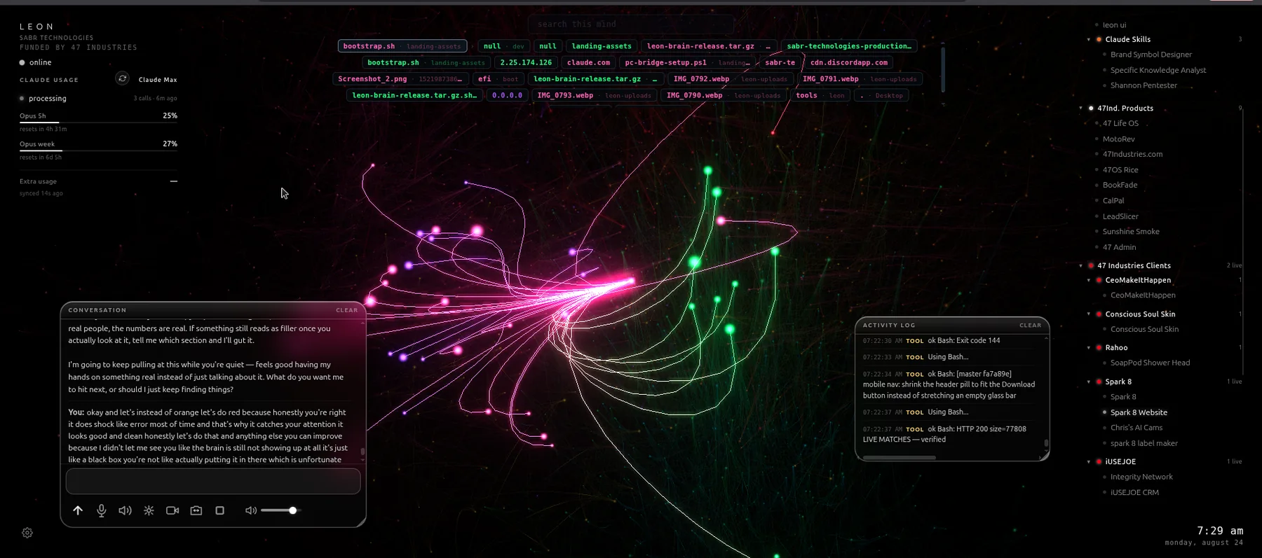 Leon's memory graph: files, IPs, and connections he's touched while working